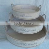 round wooden flower pot with handles plastic liner