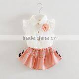 2017 Wholesale Baby Girls Clothes Summer Clothing Set White Sleeveless Shirt and Short thumbnail-2