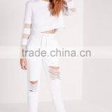 OEM Service Fashion Cheap White Ripped Front Jogger Pants thumbnail-2