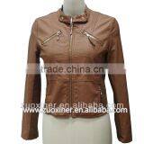New Design Round Collar Ladies Leather Jacket thumbnail-1