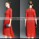 Elegant Lady Lace Hollow Out Embroidery A-line Pleated Fold Lace Dress thumbnail-2