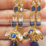 Polki Crystal Sapphire Blue Necklace Jhumka EARRING Bridal Set thumbnail-4
