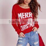 Custom Design Women Merry Christmas Crew Neck Cropped Jumper Red Knitwear Sweater Pullover thumbnail-4