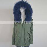 Myfur Customized Navy Lamb Fur Hooded Parka Coats for Adults thumbnail-2