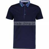 Male's Navy Pure Cotton Slim Fitted Polo Shirt With Patterned Collar thumbnail-1