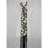 Women Print Silky Narrow Long Fringed Scarf