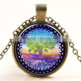 XP-TGN-LT-121 Wholesale Vintage Meaningful Glass Cabochon Charm Round Life Tree Pendant Time Necklace For Gift Women Men Child