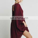 High Quality Raw Hem Cotton Gauze Dress Fashion High Low Tunic Dress thumbnail-5