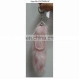 pink faux fur key ring with bead fox tail fur accessories,cheap keychain