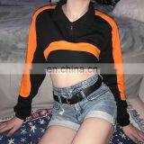 Hot Wholesale Ladies High Stand Collar Sexy Long Sleeve Short Crop Top thumbnail-5