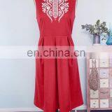 2019 Summer Women Girls Mommy and me Red Solid With Embroidery Flower Sleeveless Knee Length Work (this Link for Girls,1-8years) thumbnail-2