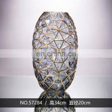 Luxury Modern Glass Gold Line Plated Colored Crystal Flower Vase For Home Decoration thumbnail-4