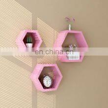 High Quality 3 Piece MDF Wood Hexagon Decorative Wall Mount Floating Shelf