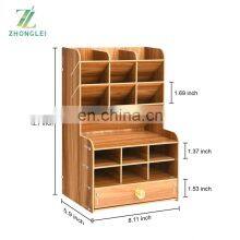 Wooden Pencil Holder, Pen Organizer for Desk With 15 Compartments With Drawer Desktop Stationary Storage Organizer Caddy thumbnail-2