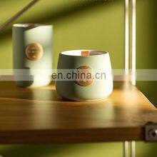 Unique Design Pottery Clay Ceramic Jar Stamping Gold Logo Yoga Premium Soy Beeswax Cherry Blossom Jasmine Terrazzo Candle thumbnail-5