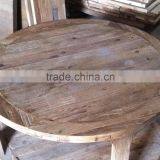 RE-1522 3 Reclaimed Wood Triangular Leg Used Coffee Shop Table and Chairs thumbnail-3