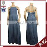 Backless Adjustable Blue Color Washed Maxi Women Denim Dress DD150932698 thumbnail-1