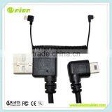 5Ft Spiral Coiled Right Angle USB MINI 5 Pin Male to USB 2.0 A Cable thumbnail-1