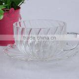 Wholesale High Borosilicate Glass Drinking Cup With Saucer and Handle in Stripe Glass for Tea or Coffee thumbnail-1
