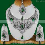 Simulated Glittery Sparkly Silver Tone S117 Green Esha Jewelry thumbnail-1