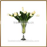 cheap and tall vases with clear glass and metasl base for home decoration and wedding