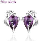 Elegant Amethyst Purple Zircon Crystal Stud Earrings for Women Platinum Plated Gold Earring Channel Earrings