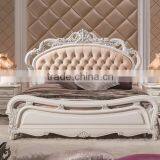 Elegant Wooden Bedroom Furniture, Exquisite Wood Carved Bedroom Set, Button Tufted Upholstery Solid Wood Bed thumbnail-1