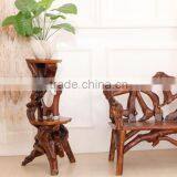 Southeast Asia Style Root Carved Plant Stand, Environmental Protective Wooden Flower Shelf, Double Layer Planter (BF01-X1165) thumbnail-1