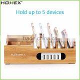 Bamboo Charger Station Hold 5 Devices Phone/Desktop Charging Station Organizer/Homex_FSC/BSCI Factory thumbnail-1