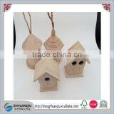 Small Unfinished Natural Wood Wooden Bird House thumbnail-1