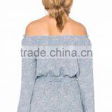 Printing Design Long Sleeve off Shoulder Crop Tops Chiffon Skirts and Blouses thumbnail-2
