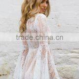 Ladies Fashion White Lace v Neck Long Flare Sleeve Adult Romper thumbnail-4