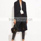 Black Drape Front Dip Hem Waterfall Coat 100% Polyester Long Sleeve Casual Knee Length Opening Dress thumbnail-2