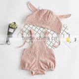 2017 Spring Baby Girls Bunny Rabbit Solid Rompers + Ear Cap Pure Pink Light Blue thumbnail-3
