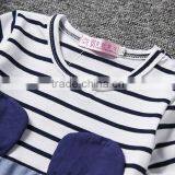 Summer Little Girl Dress Striped Demin Stitching Dress Short Sleeve Cartoon Dress Baby Colthes#A00296 thumbnail-3