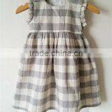 Grey/Cream Check Linen Dress Light Weight Linen Blend Summer Kids Party Dresses thumbnail-4