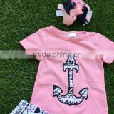 2016 Summer Design Girls Baby 2-7 Years Old Girls Hot Pink Strpies Clothing Capri Outfit Child Clothing With Matching Headband thumbnail-2