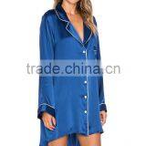 2017 Fahsion Style Women's Summer Sexy Silk Satin Ladies Long Sleeve Night Shirts Pajamas Nightgown Wholesale thumbnail-3