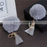 Custom Gold Plated Gray Angora Pom Pom Ball Rayon Tassel Keychain thumbnail-4