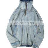 Wholesale Turtle High Collar Oversized Loose Fit Cuff Washed Men Street Style Jean Denim Jacket thumbnail-1