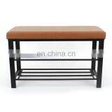 Customized Multi Design Storage Metal Shoe Rack Half-PU Foldable Storage Chair Saving Place in Doorway thumbnail-1