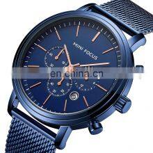 MINI FOCUS 0297G Fashion Men's Wrist Watches Luxury Design Quartz Watch Men 30m Waterproof Blue Stainless Steel Watch thumbnail-1