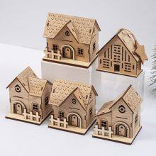 Christmas Wooden Glowing Log Cabin Ornaments