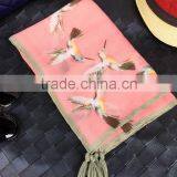 Fashion Beautiful Bird Print Large Thin Plain Cotton Square Scarf With Tassels thumbnail-5