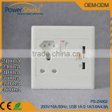 2015 Latest Type D / M South Africa / India /Brazil Wall Socket With Twins USB Powr Outlet 250V 16A