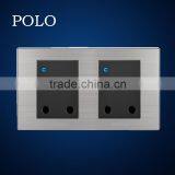86-X1 Polo Electric Wall Switch 6 Pole Round Outlet Double US 1 Gang Switch and 15A Socket