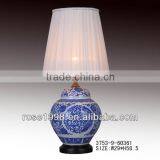 Blue and White Ceramic Lamp With White Chiffom Shade