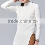 JS-11015A One Slit at One Side High Neck Latest Design Ladies Sweater