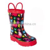 colorful print waterproof kids rain boots with handle,durable high quality gum boots,customized rain shoes reliable supplier
