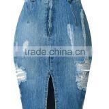 New Models Women's Washed High Waist Ripped Hole Denim Skirt Jeans Skirts thumbnail-1